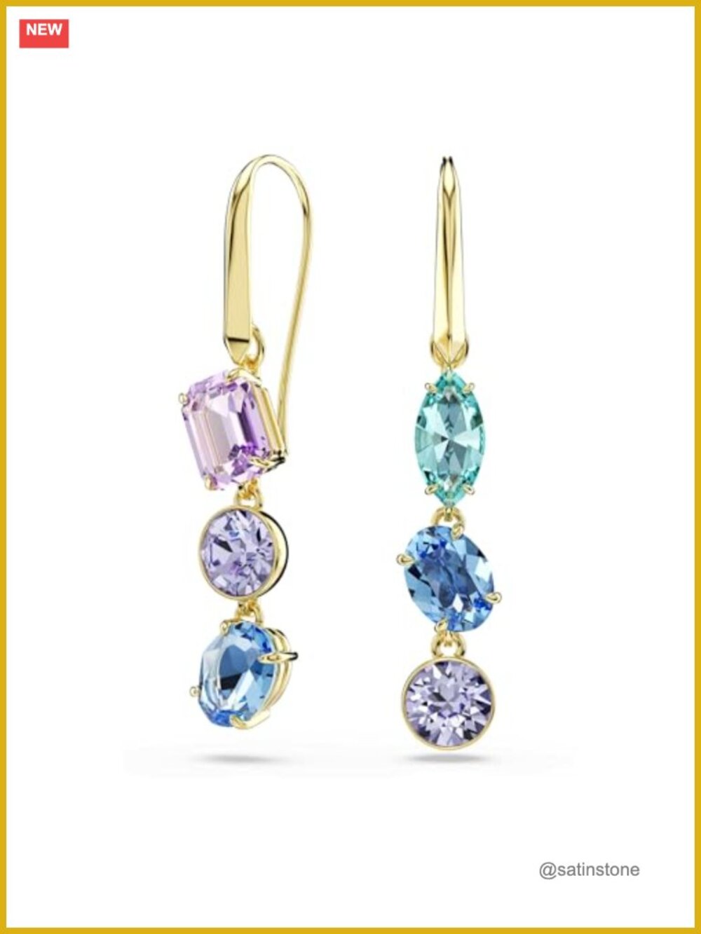 Gema Asymmetrical Drop Earrings Mixed Cuts Gold-tone Plated